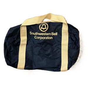 Vintage Southwestern Bell Corporation Navy Blue Duffel Bag Cream Straps Nylon